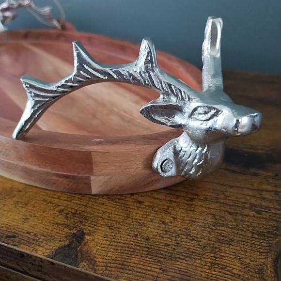 Pewter Stag Deer Wooden Serving Cheese Charcuterie Tray/Platter + Knife- India - Picture 13 of 13